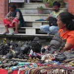Souvenir sellers spread their wares at the Basantapur Square, once the site of royal elephant stables
