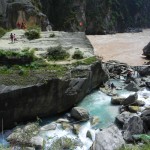 Clear water mixing together with brown Yangtse river