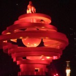 The "may wind" sculpture, symbol of Qingdao, representing the Olympic Flame